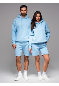 Ombre Clothing - Szorty dresowe unisex ze ściągaczem w pasie – błękitne V8 OU-SRBC-0101 - XL/XXL. Kolor: niebieski. Materiał: dresówka. Wzór: aplikacja. Styl: sportowy #13