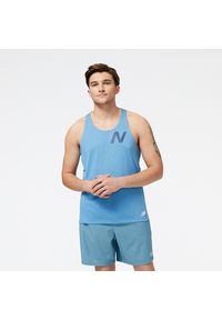 Koszulka męska New Balance MT21276HBT – niebieska. Kolor: niebieski. Materiał: poliester, materiał. Długość rękawa: bez rękawów. Sezon: lato. Sport: fitness, bieganie #1