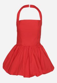 Born2be - Czerwona Bawełniana Sukienka Bombka z Ramiączkami Zapinanymi Przy Karku Relinor. Okazja: na co dzień. Typ kołnierza: dekolt kwadratowy. Kolor: czerwony. Materiał: bawełna. Długość rękawa: na ramiączkach. Typ sukienki: bombki. Styl: casual #2