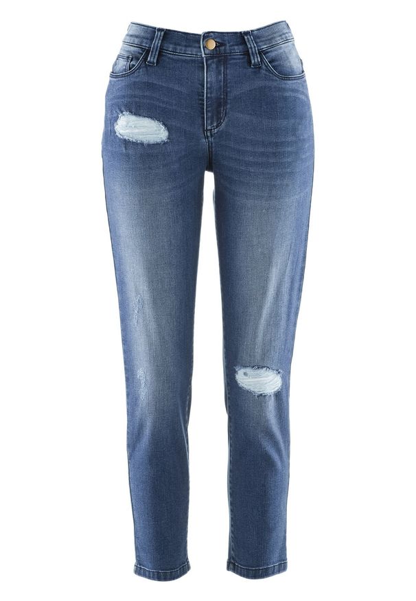 Niebieskie jeansy bonprix w kolorowe wzory