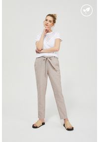MOODO - Lniane spodnie z wiązaniem. Materiał: len. Długość: długie. Wzór: gładki #1