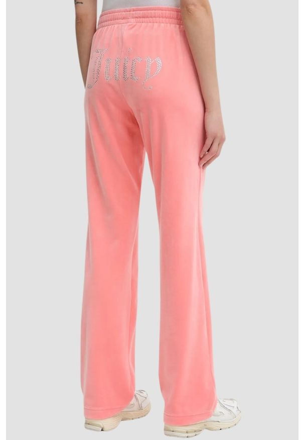 Juicy Couture - JUICY COUTURE Brzoskwiniowe damskie spodnie z cyrkoniami Tina, Rozmiar M. Kolor: różowy. Materiał: materiał