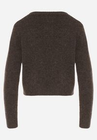 Born2be - Brązowy Kardigan z Wełną o Prostym Kroju z Okrągłym Dekoltem Reissima. Kolor: brązowy. Materiał: wełna. Długość rękawa: długi rękaw. Długość: długie. Styl: klasyczny #4