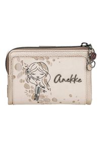 Portfel damski Anekke, z ozdobnym nadrukiem i metalowym logo zapinany na suwak wyposażony w przegrody na karty kieszeń na monety oraz miejsce na bank. Kolor: złoty. Wzór: nadruk #6