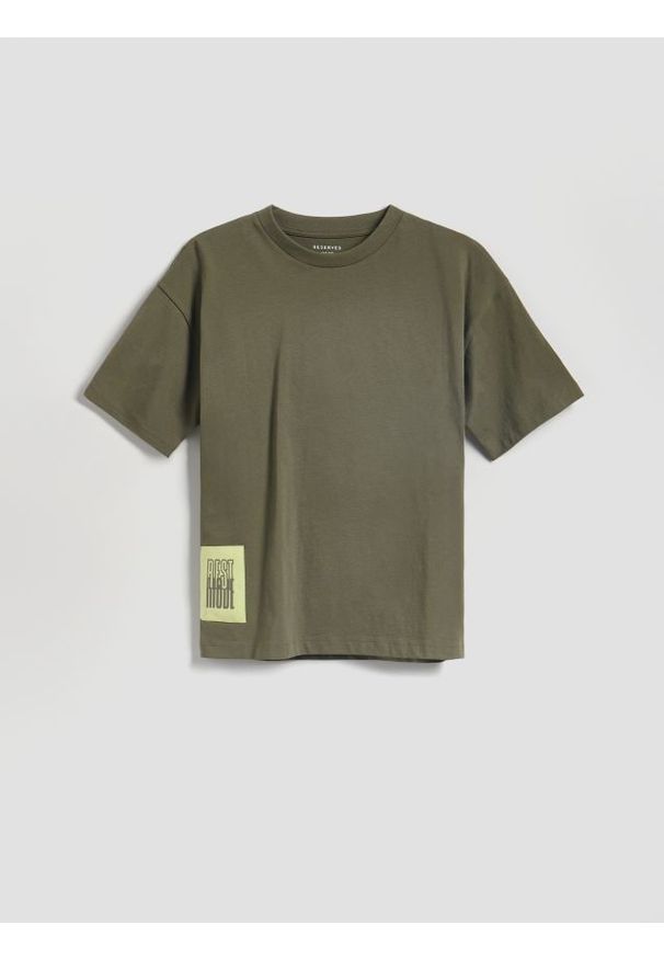 Reserved - Bawełniany t-shirt - zielony. Kolor: zielony. Materiał: bawełna
