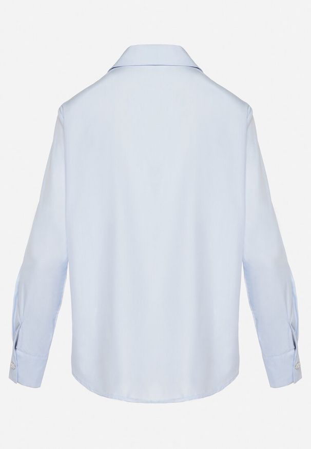 Born2be - Niebieska Koszula na Biżuteryjne Guziki ze Zdobionymi Kieszeniami Nerlla. Kolor: niebieski. Wzór: aplikacja. Styl: klasyczny