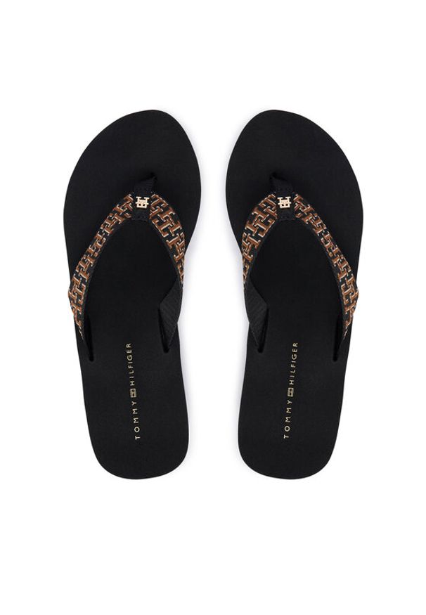 TOMMY HILFIGER - Tommy Hilfiger Japonki Wedge Summer Sandal Mono FW0FW09698 Czarny. Kolor: czarny. Materiał: materiał