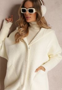 Renee - Jasnobeżowy Płaszcz Wełniany z Alpaką Oversize Długi z Kapturem Ortylia. Typ kołnierza: kaptur. Kolor: biały. Materiał: wełna. Długość rękawa: długi rękaw. Długość: długie