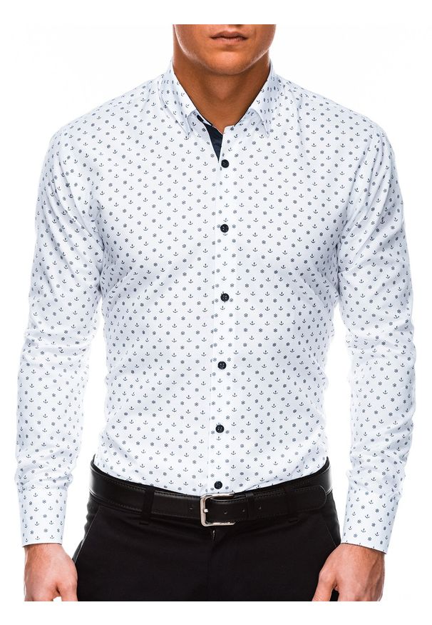 Ombre Clothing - Koszula męska w drobny wzór REGULAR FIT K314 - biała - XXL. Okazja: do pracy, na spotkanie biznesowe. Kolor: biały. Materiał: bawełna, poliester. Styl: klasyczny, biznesowy