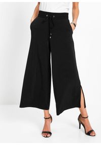 bonprix - Spodnie z dżerseju z wygodnym paskiem. Kolor: czarny. Materiał: jersey. Styl: elegancki