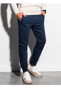 Ombre Clothing - Spodnie męskie dresowe P1005 - granatowe - XXL. Kolor: niebieski. Materiał: dresówka. Styl: klasyczny