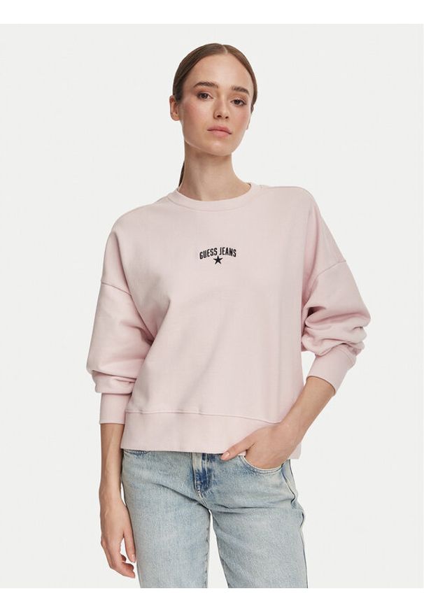 Guess Jeans Bluza W6YQ03 K3828 Różowy Regular Fit. Kolor: różowy. Materiał: bawełna