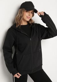 Born2be - Czarna Rozpinana Bluza z Bawełną i Kapturem Typu Oversize Diosa. Okazja: na co dzień. Kolor: czarny. Materiał: bawełna. Sezon: wiosna, jesień. Styl: klasyczny, casual