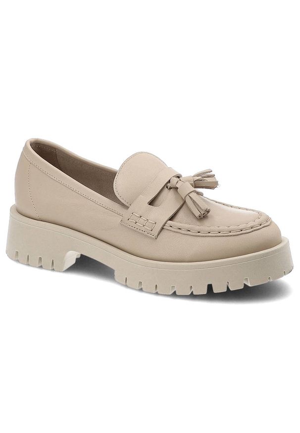 CheBello - Beżowe Mokasyny Chebello Wygodne Skórzane Buty. Okazja: na co dzień. Kolor: beżowy. Materiał: skóra. Sezon: lato, wiosna. Styl: casual, klasyczny, elegancki