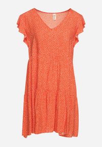 Born2be - Pomarańczowa Bawełniana Sukienka o Rozkloszowanym Kroju w Kropki Giavina. Kolor: pomarańczowy. Materiał: bawełna. Wzór: kropki. Sezon: lato #3