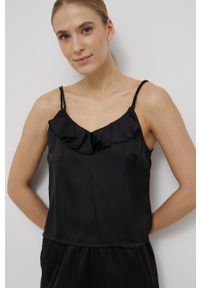 Vero Moda piżama damska kolor czarny satynowa. Kolor: czarny. Materiał: satyna. Wzór: ze splotem #5