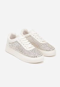 Renee - Beżowe Cyrkoniowe Sneakersy na Platformie Lilaela. Okazja: na co dzień. Kolor: beżowy. Materiał: jeans. Obcas: na platformie #2