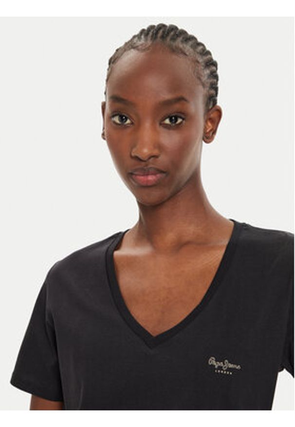 Pepe Jeans T-Shirt Fiore PL505948 Czarny Regular Fit. Kolor: czarny. Materiał: bawełna