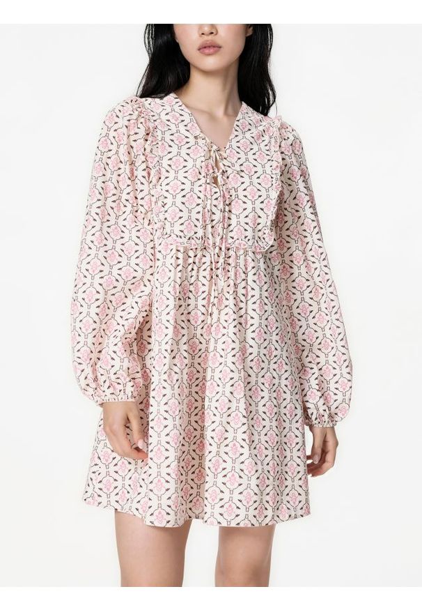 Reserved - Bawełniana sukienka mini - wielobarwny. Materiał: bawełna. Styl: klasyczny. Długość: mini