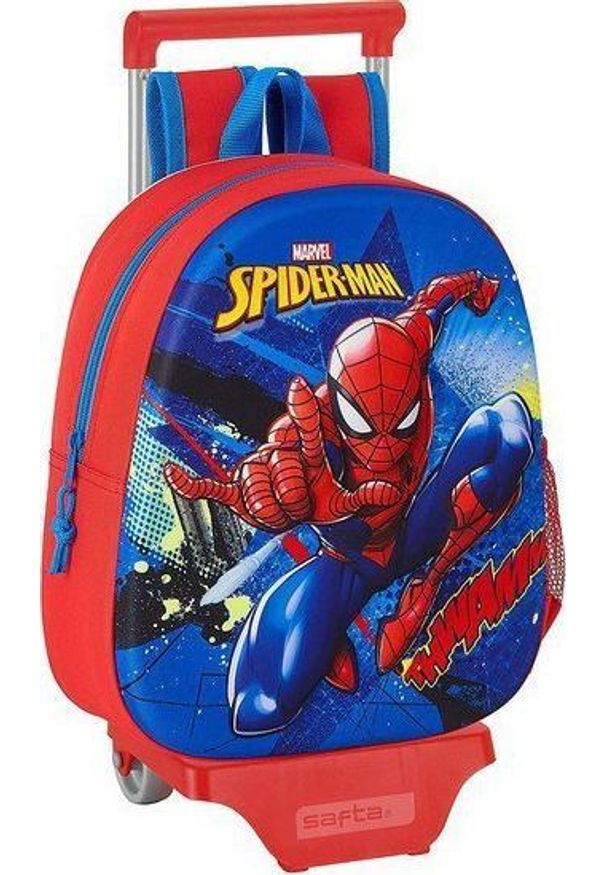 SPIDERMAN - Spiderman Plecak szkolny 3D z kółkami Spiderman (28 x 10 x 67 cm). Wzór: motyw z bajki