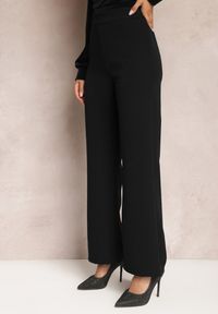 Renee - Czarne Szerokie Spodnie Materiałowe High Waist Dinnes. Stan: podwyższony. Kolor: czarny. Materiał: materiał. Wzór: gładki #5