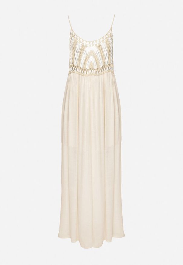 Born2be - Jasnobeżowa Sukienka na Cienkich Ramiączkach z Plecioną Górą o Rozkloszowanym Kroju Wbeviana. Okazja: na co dzień. Kolor: beżowy. Długość rękawa: na ramiączkach. Typ sukienki: proste. Styl: casual