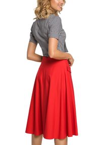 MOE - Elegancka rozkloszowana spódnica midi z kieszeniami. Materiał: materiał, elastan. Styl: elegancki