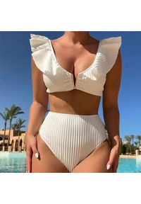 Intica - Dwuczęściowy strój kąpielowy z falbaną na ramiączkach Shtelijana. Kolor: biały. Materiał: materiał #3