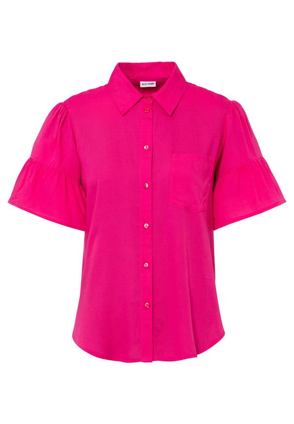 Bluzka z rękawami z falbanami bonprix różowy "pinklady". Kolor: różowy. Styl: elegancki