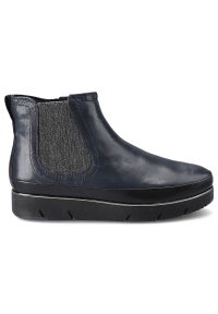 Granatowe Botki Tamaris Damskie Buty Na Platformie. Kolor: niebieski. Materiał: futro, materiał, skóra, syntetyk. Szerokość cholewki: normalna. Obcas: na platformie. Styl: klasyczny. Wysokość obcasa: średni