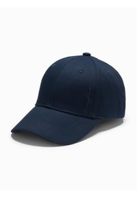 Ombre Clothing - Czapka męska z daszkiem bejsbolówka z ozdobnym haftem – granatowa V4 OM-ACCS-0102 - uniwersalny. Kolor: niebieski. Materiał: bawełna. Wzór: haft. Styl: klasyczny, casual #3