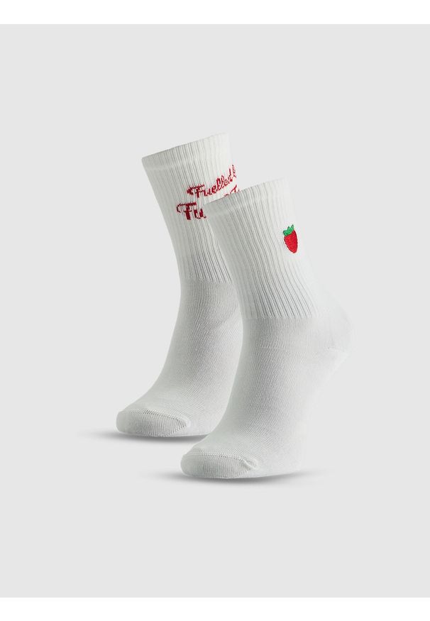 4f - 4F Skarpetki długie (2-pack) dziewczęce - białe 32-34. Kolor: biały. Materiał: materiał, bawełna. Wzór: nadruk