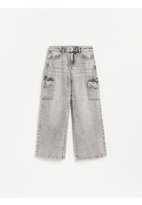 Reserved - Jeansy wide leg cargo - jasnoszary. Kolor: szary #1