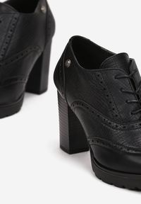 Born2be - Czarne Botki Thaelenope. Wysokość cholewki: przed kostkę. Kolor: czarny. Materiał: skóra. Szerokość cholewki: normalna. Wzór: aplikacja. Obcas: na platformie. Styl: vintage, retro #3