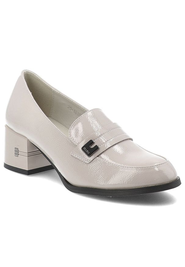 Szare Półbuty Vinceza Eleganckie Obuwie Damskie Na Obcasie. Okazja: na co dzień. Zapięcie: pasek. Kolor: szary. Materiał: materiał, lakier. Obcas: na obcasie. Styl: elegancki. Wysokość obcasa: średni