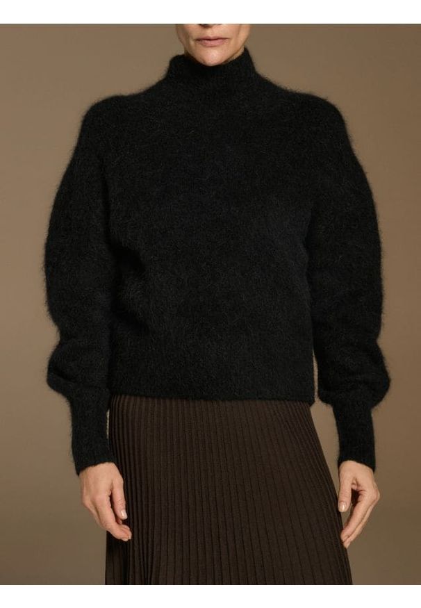 Reserved - Sweter z wełną z alpaki - czarny. Kolor: czarny. Materiał: wełna
