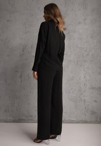Renee - Czarny Komplet z Wiskozy Spodnie Szerokie i Koszula z Ozdobnym Materiałem Airial. Kolor: czarny. Materiał: wiskoza, materiał #3