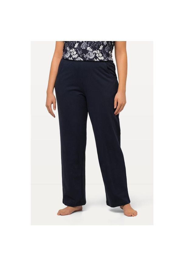 ULLA POPKEN - Damskie Spodnie dresowe prosty krój gumka w pasie. Kolekcja: plus size. Kolor: niebieski. Materiał: materiał, bawełna. Długość: długie