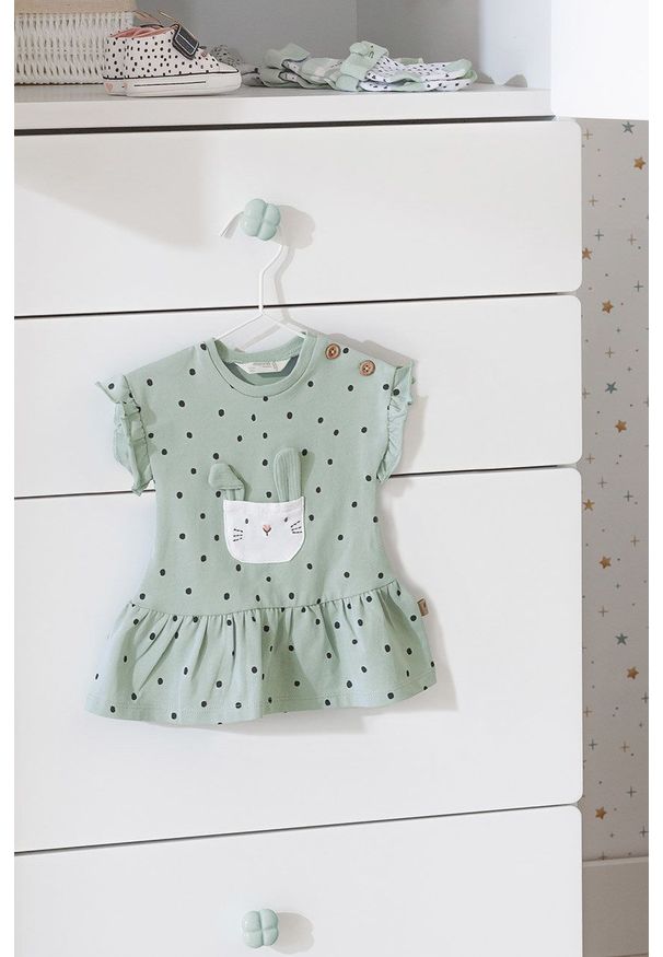 Mayoral Newborn sukienka bawełniana dziecięca kolor zielony mini rozkloszowana. Kolor: zielony. Materiał: bawełna. Typ sukienki: rozkloszowane. Długość: mini