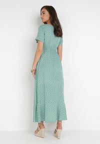 Born2be - Miętowa Sukienka Echosia. Kolor: miętowy. Materiał: materiał. Długość rękawa: krótki rękaw. Wzór: kropki. Typ sukienki: kopertowe. Długość: maxi #2