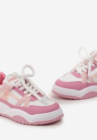Renee - Różowe Sneakersy na Grubej Podeszwie z Szerokim Wiązaniem Iniestra. Okazja: na co dzień. Kolor: różowy