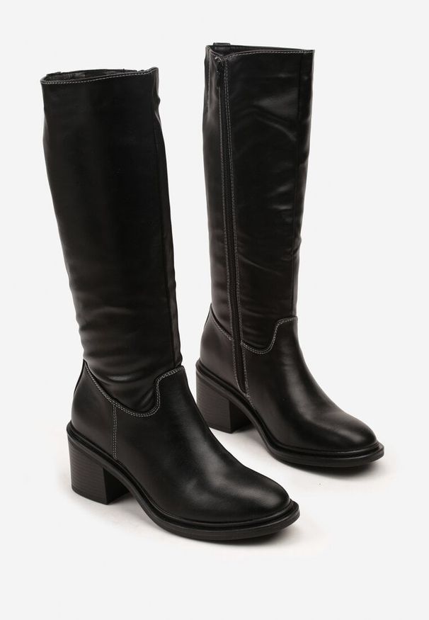 Renee - Czarne Kozaki Oficerki Vices na Słupku Giorima. Okazja: na co dzień. Kolor: czarny. Obcas: na słupku. Styl: elegancki, klasyczny, casual