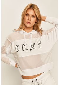 DKNY - Dkny - Bluza. Typ kołnierza: kaptur. Kolor: biały. Materiał: poliester, dzianina, elastan. Wzór: aplikacja #1