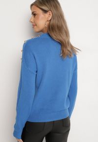 Born2be - Niebieski Sweter Półgolf z Modalem Wiskozą i Guzikami Emmiala. Okazja: na co dzień. Kolor: niebieski. Materiał: wiskoza. Długość rękawa: długi rękaw. Długość: długie. Styl: elegancki, casual #3