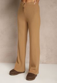 Renee - Brązowy Komplet z Dzianiny z Bawełną Spodnie Wide Leg i Sweter Lanneia. Kolekcja: plus size. Kolor: brązowy. Materiał: bawełna, dzianina #4
