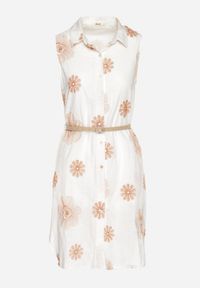 Born2be - Jasnobeżowa Bawełniana Sukienka Koszulowa w Haftowane Kwiaty z Paskiem z Klamrą Turivana. Okazja: na co dzień. Kolor: beżowy. Materiał: bawełna. Wzór: haft, kwiaty. Typ sukienki: koszulowe. Styl: klasyczny, casual, elegancki #5