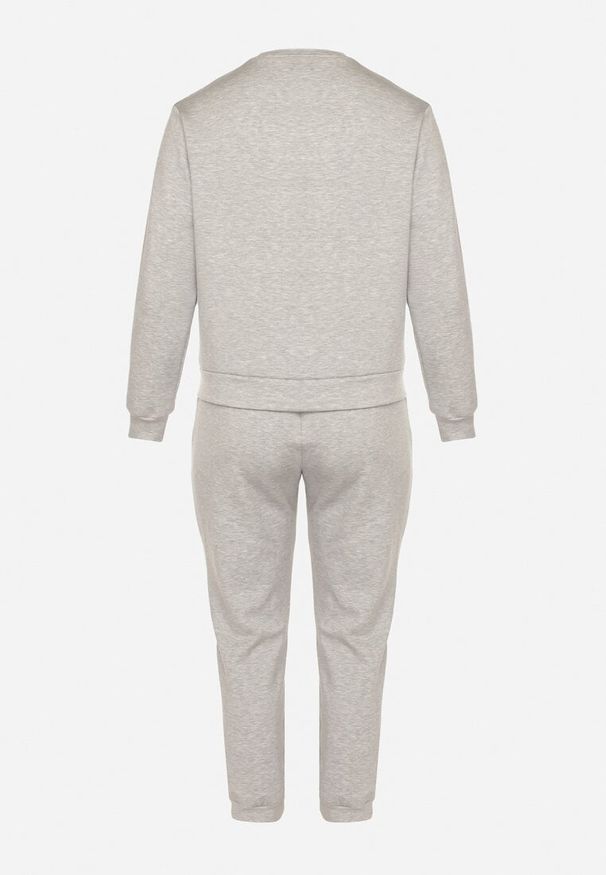 Born2be - Szary Komplet Dresowy z Bawełną Bluza i Spodnie Joggery Ette. Kolor: szary. Materiał: dresówka, bawełna