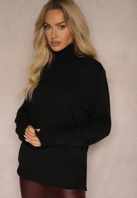 Renee - Czarny Casualowy Golf z Dodatkiem Bawełny i Wiskozy Lerinae. Okazja: na co dzień. Typ kołnierza: golf. Kolor: czarny. Materiał: wiskoza, bawełna. Długość rękawa: długi rękaw. Długość: długie. Styl: casual