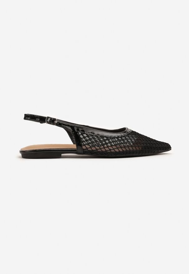 Renee - Czarne Siateczkowe Sandały Slingback na Płaskiej Podeszwie Reolanta. Okazja: na spotkanie biznesowe, do pracy, na co dzień. Kolor: czarny. Wzór: aplikacja. Obcas: na płaskiej podeszwie. Styl: biznesowy, elegancki, casual