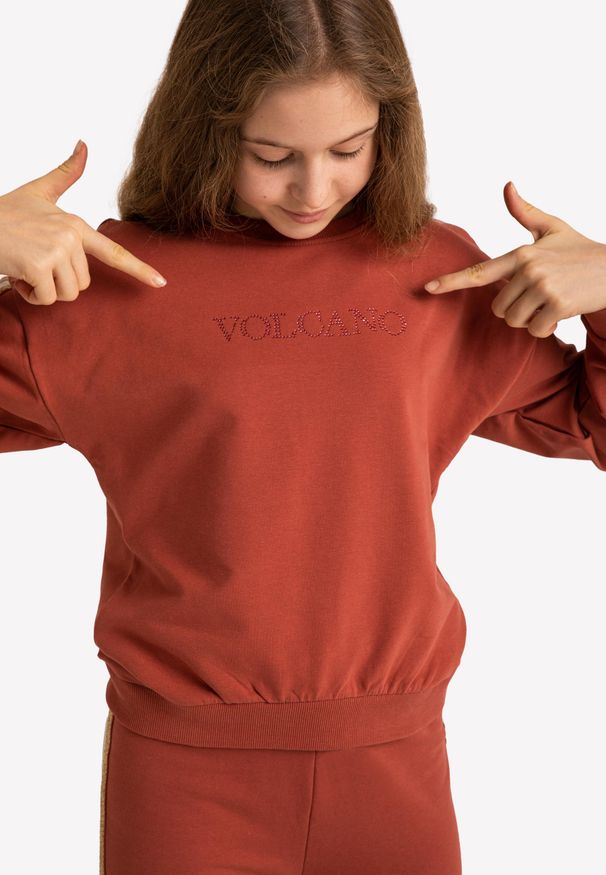Volcano - Dziewczęca bluza z aplikacjami z koralików B-NINO JUNIOR. Materiał: bawełna, elastan, materiał, dresówka, dzianina. Długość: krótkie. Wzór: aplikacja